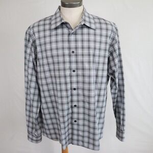 Egara Shirt Mens 2XL XXL Slim Fit‎ Non Iron Casual Button Gray Plaid Long Sleeve